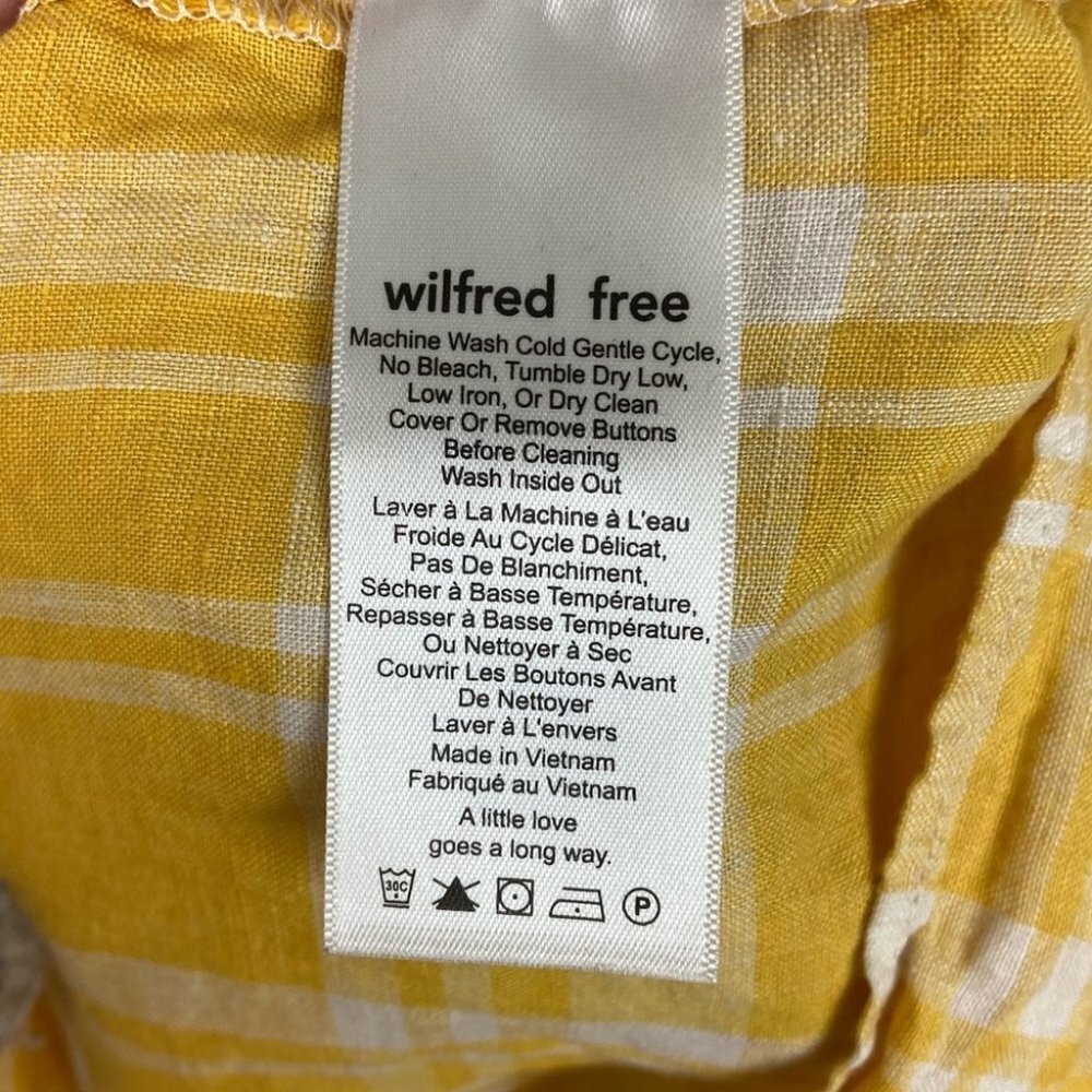 Aritzia Linen Wilfred Free Yellow Plaid Tie Front Short‎ Sleeve Button Down Top - Picture 7 of 10